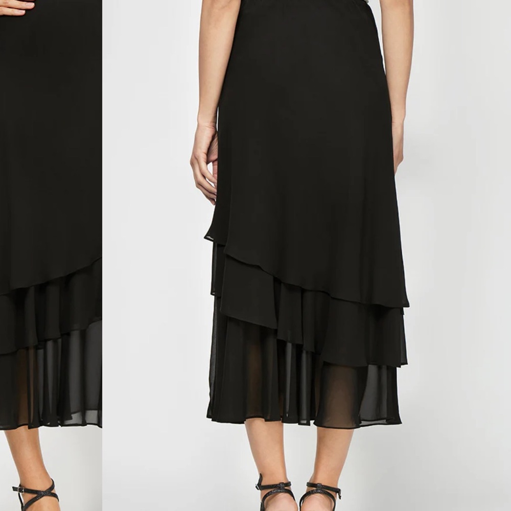 Alex Evenings Black Tiered Midi Skirt Cocktail